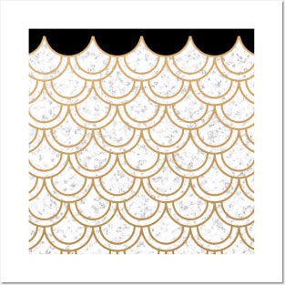Modern minimalist black & gold fish scales pattern Posters and Art